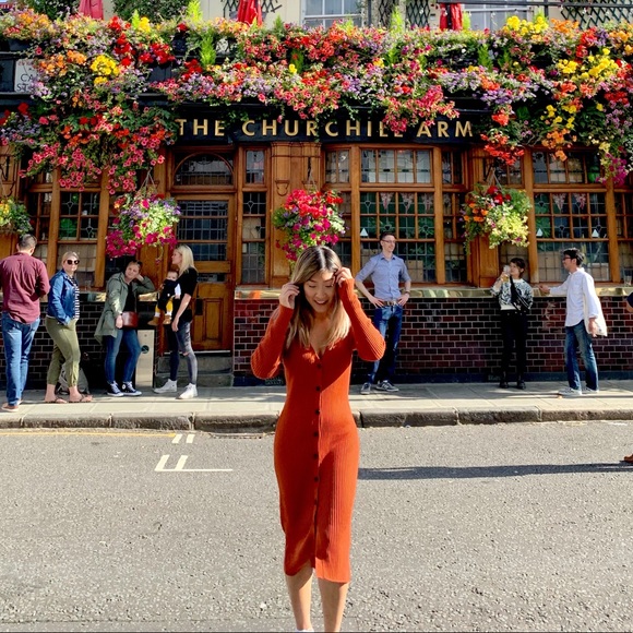 Long sleeve ribbed button sweater dress - Picture 1 of 1